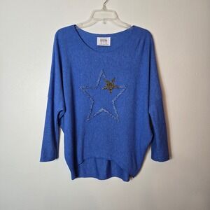 Brand Bazar Blue Angora Wool Blend Star Embellished Oversized‎ Sweater Italy